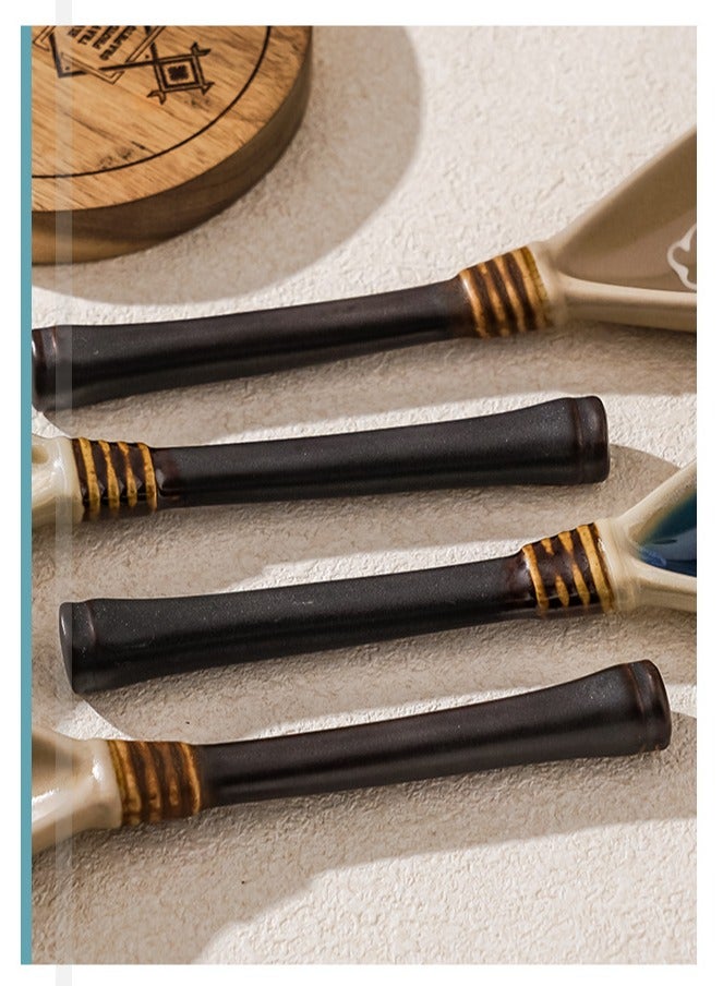 4-piece set - Retro Japanese-style ceramic spoons - Long-handled soup spoons, coffee spoons, dessert spoons  - Image 2