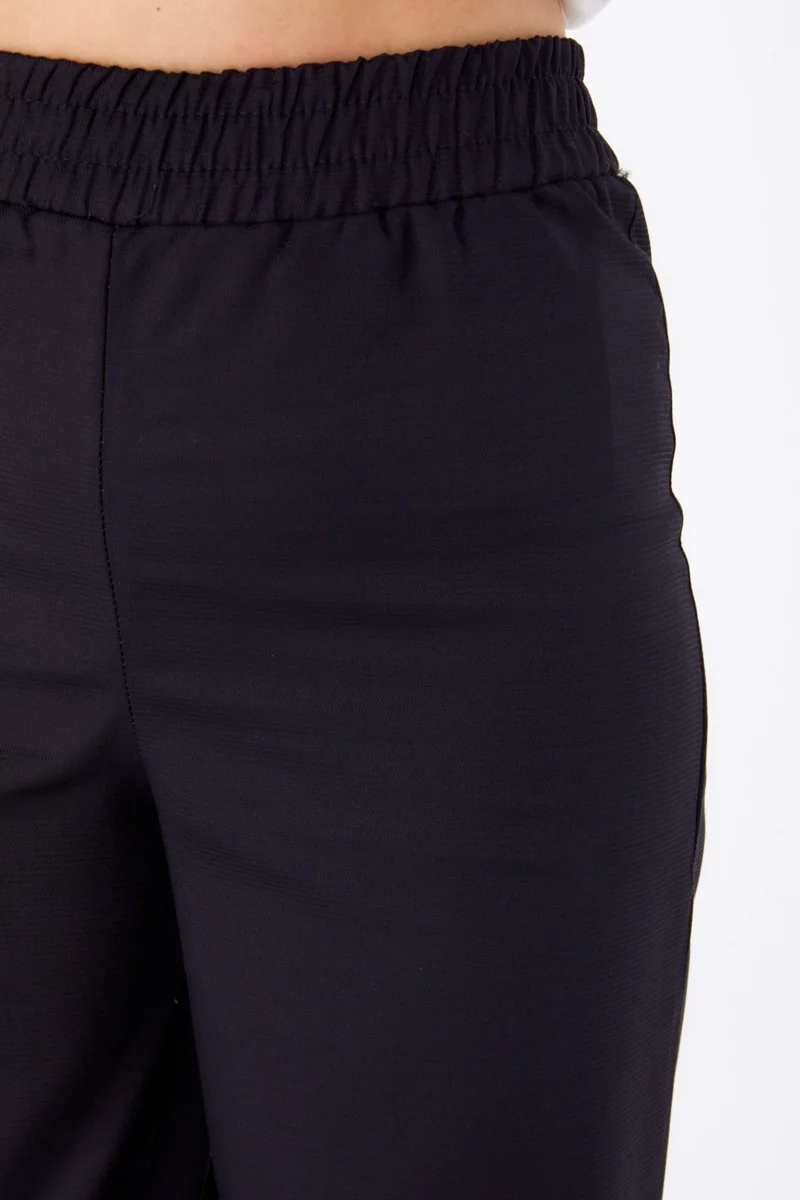 Tofisa Plain Mid Women's Black Elastic Waist Fabric Trousers - 25645