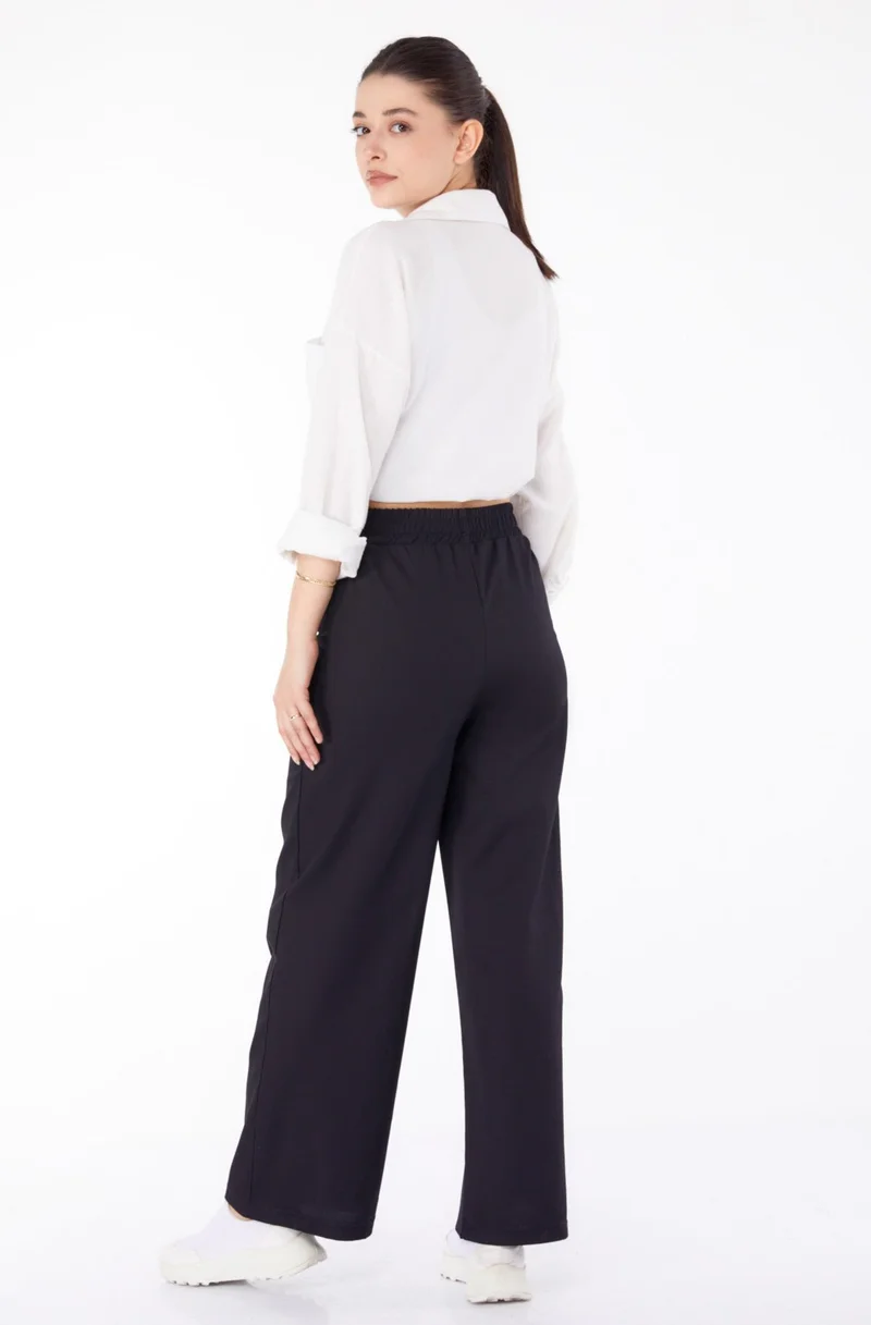 Tofisa Plain Mid Women's Black Elastic Waist Fabric Trousers - 25645