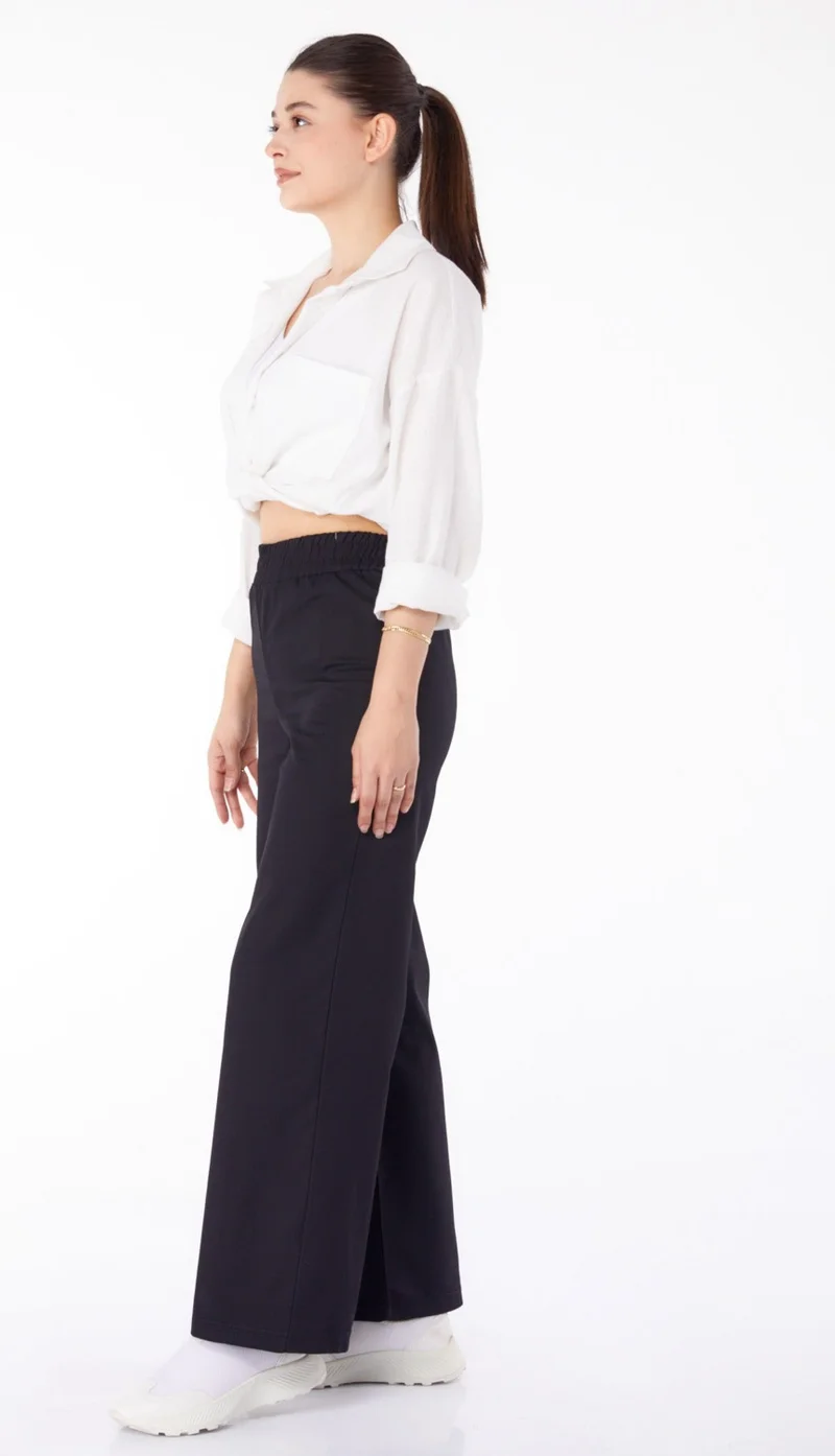 Tofisa Plain Mid Women's Black Elastic Waist Fabric Trousers - 25645