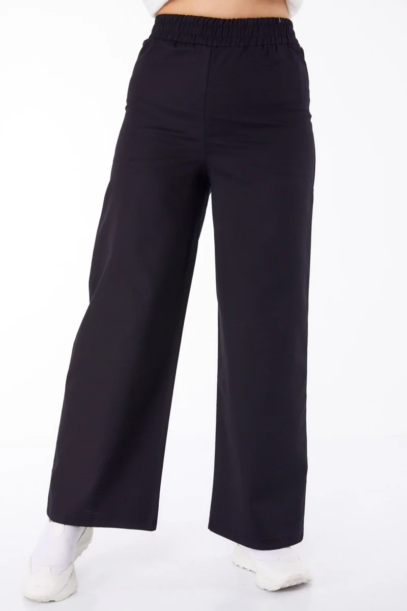 Tofisa Plain Mid Women's Black Elastic Waist Fabric Trousers - 25645
