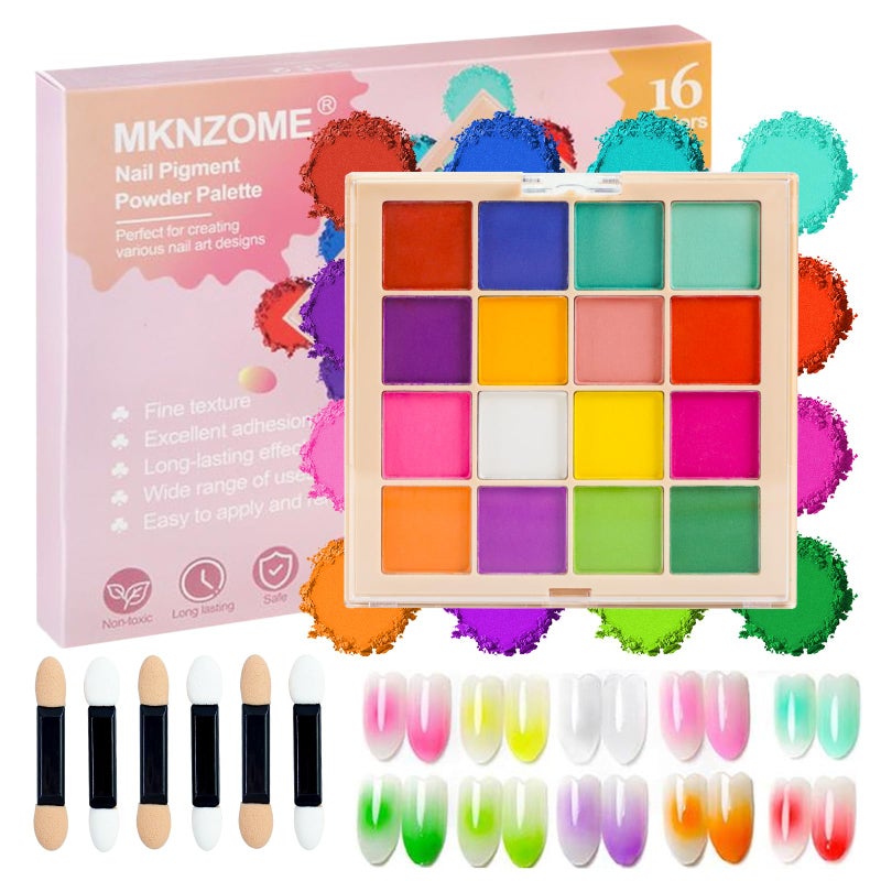 MKNZOME Nail Pigment Powder Palette, 16 Colors Solid Pigment Powder for Nails Set Pigmentos para UÃ±as, Nail Art Manicure DIY Accessories - Image 1