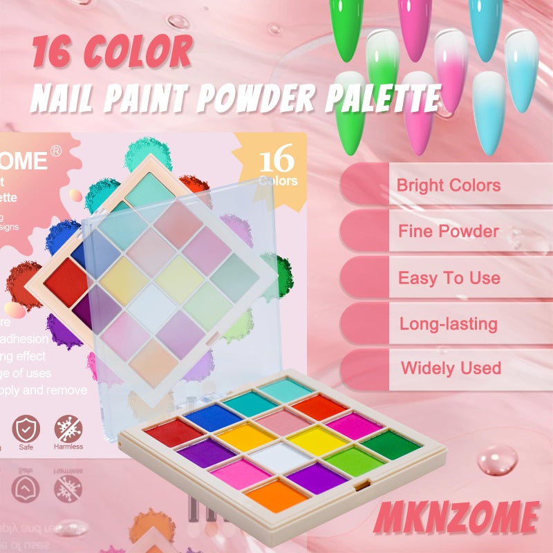 MKNZOME Nail Pigment Powder Palette, 16 Colors Solid Pigment Powder for Nails Set Pigmentos para UÃ±as, Nail Art Manicure DIY Accessories - Image 2