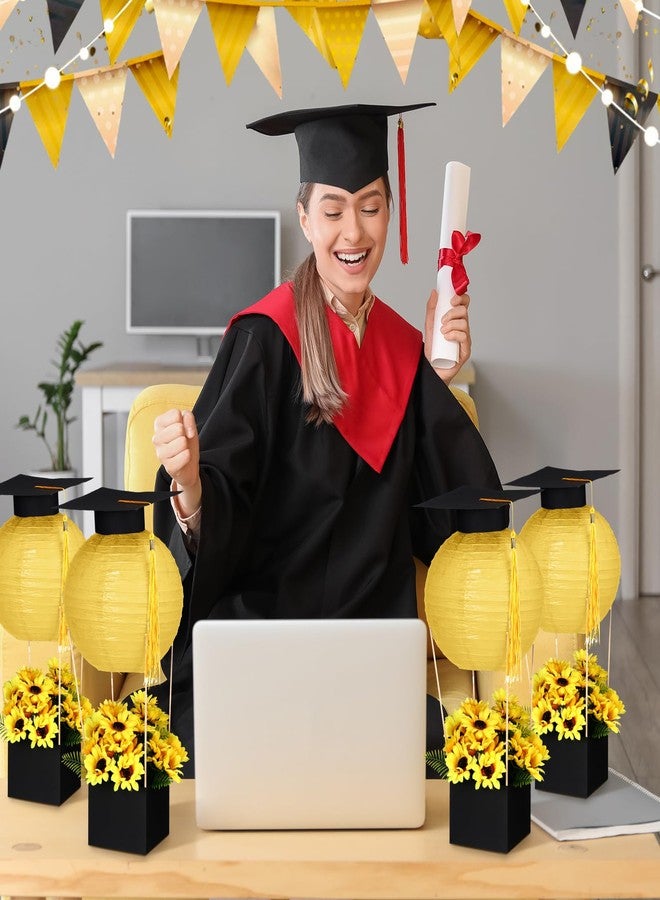 Silipull 6 Sets Graduation Table Centerpieces Hot Air Balloon Party Decorations Graduation Paper Lantern with Small Cap Tassel Table Decor Congrats Grad Party Supplies (Hot Air Balloon,Gold) - Image 2