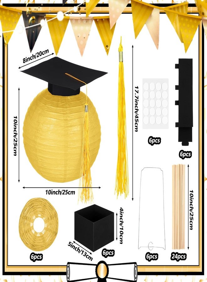 Silipull 6 Sets Graduation Table Centerpieces Hot Air Balloon Party Decorations Graduation Paper Lantern with Small Cap Tassel Table Decor Congrats Grad Party Supplies (Hot Air Balloon,Gold) - Image 3