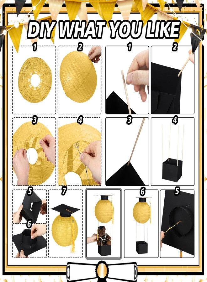 Silipull 6 Sets Graduation Table Centerpieces Hot Air Balloon Party Decorations Graduation Paper Lantern with Small Cap Tassel Table Decor Congrats Grad Party Supplies (Hot Air Balloon,Gold) - Image 4