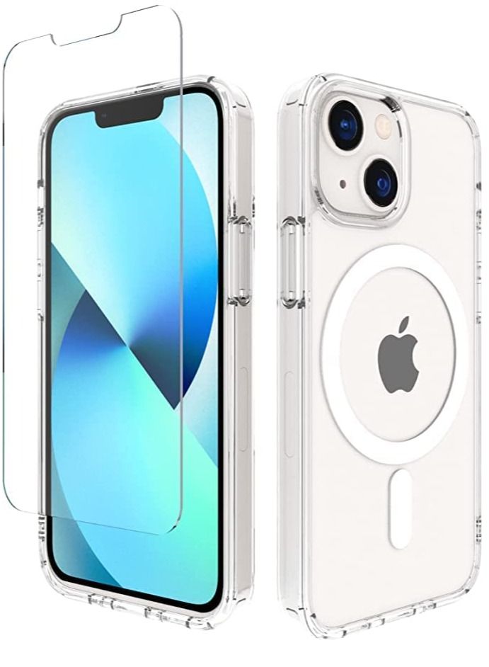 Magnetic iPhone 14 Clear case with Screen Protector,Compatible with Magsafe,Non-Yellowing,Military Grade Tested,Slim Shockproof,Clear - Image 1