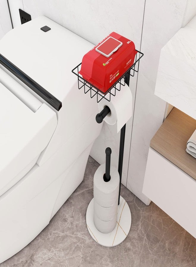CLSYO Toilet Paper Holder Stand with Shelf, Free Standing Bathroom Toilet Tissue Holder with Reserve, Modern Heavyweight Marble Base for Jumbo Roll, Black - Image 4