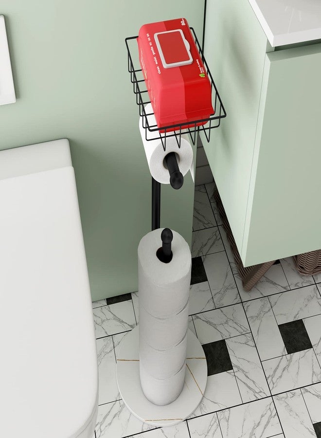 CLSYO Toilet Paper Holder Stand with Shelf, Free Standing Bathroom Toilet Tissue Holder with Reserve, Modern Heavyweight Marble Base for Jumbo Roll, Black - Image 3