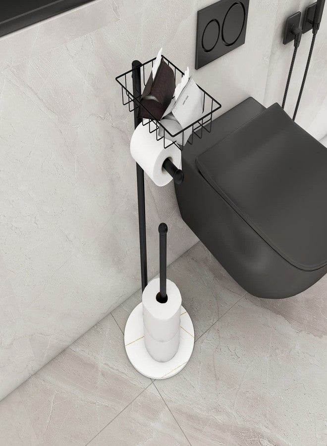 CLSYO Toilet Paper Holder Stand with Shelf, Free Standing Bathroom Toilet Tissue Holder with Reserve, Modern Heavyweight Marble Base for Jumbo Roll, Black - Image 5