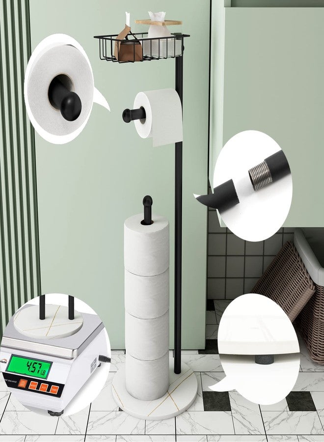 CLSYO Toilet Paper Holder Stand with Shelf, Free Standing Bathroom Toilet Tissue Holder with Reserve, Modern Heavyweight Marble Base for Jumbo Roll, Black - Image 2