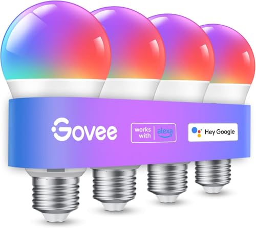 Govee Smart Light Bulbs, Color Changing Light Bulb, Work with Alexa and Google Assistant, 16 Million Colors RGBWW, WiFi & Bluetooth LED Light Bulbs, Music Sync, A19, 800 Lumens, 4 Pack - Image 1