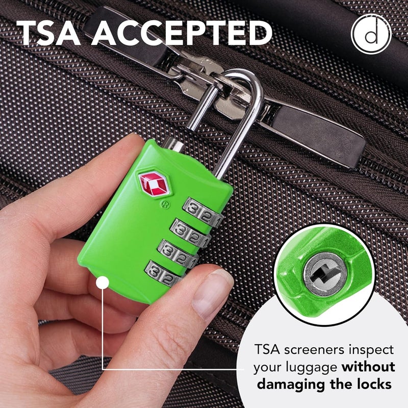 desired tools TSA Luggage Locks (2 Pack) - 4 Digit Combination Steel Padlocks - Approved Travel Lock for Suitcases & Baggage - Green - Image 2