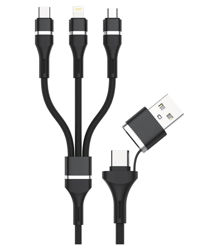 Trands 60W 3-in-1 Fast Charging Cable 1.2M TR-CA8476 USB to Type-C, Lightning & Micro USB Multi Charging Cord, Quick Charge QC Durable Braided Cable for iPhone Android Devices - Image 1