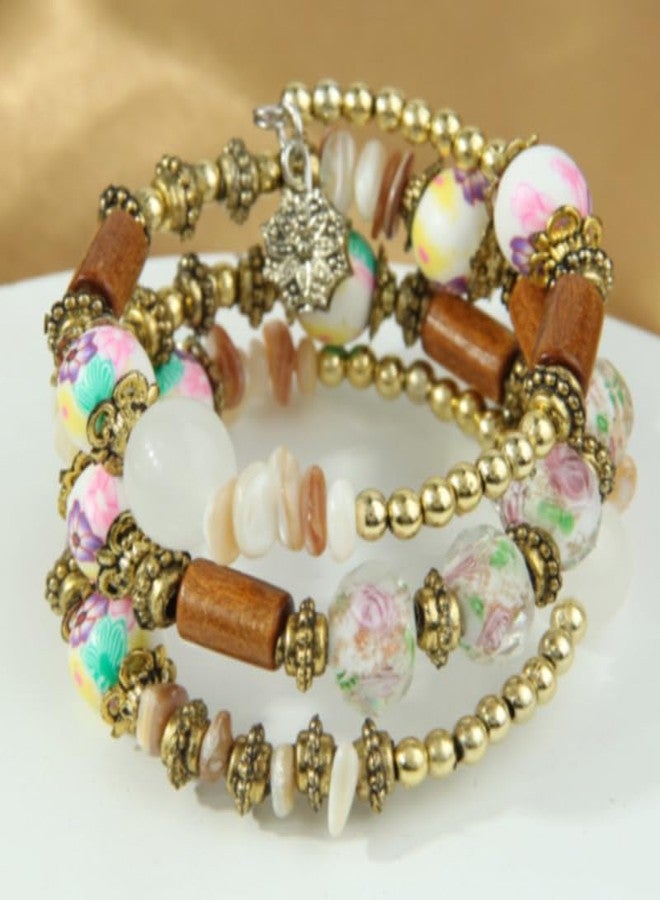 WLL Boho Colorful Multilayer Irregular Agate Beads Charm Bracelets for Women Vintage Jade Stone Man Bracelets Yoga Bangles Ethnic Jewelry (B:White) - Image 3