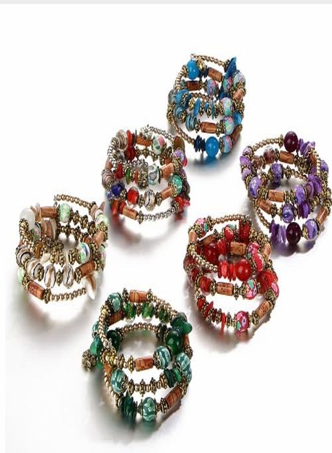 WLL Boho Colorful Multilayer Irregular Agate Beads Charm Bracelets for Women Vintage Jade Stone Man Bracelets Yoga Bangles Ethnic Jewelry (B:White) - Image 4