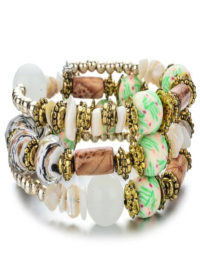WLL Boho Colorful Multilayer Irregular Agate Beads Charm Bracelets for Women Vintage Jade Stone Man Bracelets Yoga Bangles Ethnic Jewelry (B:White) - Image 1