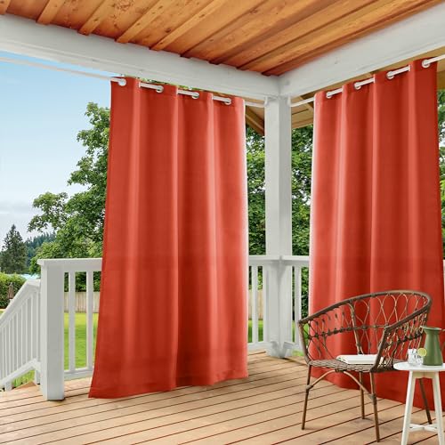 TOWN & COUNTRY BASICS Cabana Solid Heavyweight Indoor Outdoor Curtains, Light Filtering Opacity with Grommet Top, Water Repellent, 2-Pack Set, 54"x84", Mecca Orange - Image 1