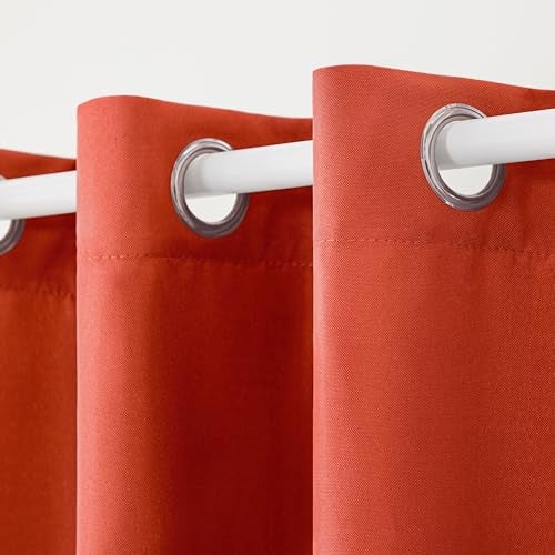 TOWN & COUNTRY BASICS Cabana Solid Heavyweight Indoor Outdoor Curtains, Light Filtering Opacity with Grommet Top, Water Repellent, 2-Pack Set, 54"x84", Mecca Orange - Image 2