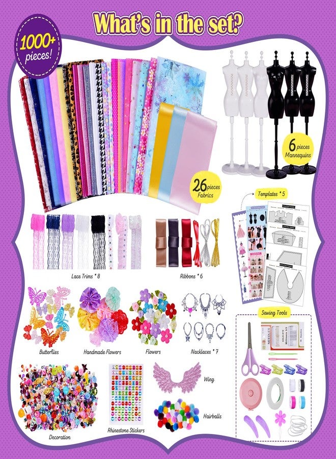 ONE TO FOUR 6 Mannequins Fashion Designer Kit for Girls - 1000+ Pcs No-Sew Arts and Crafts for Kids Ages 8-12, Kids Fashion Studio Sewing Kit, Luxury Gift Box for Birthday, Easter - Image 2