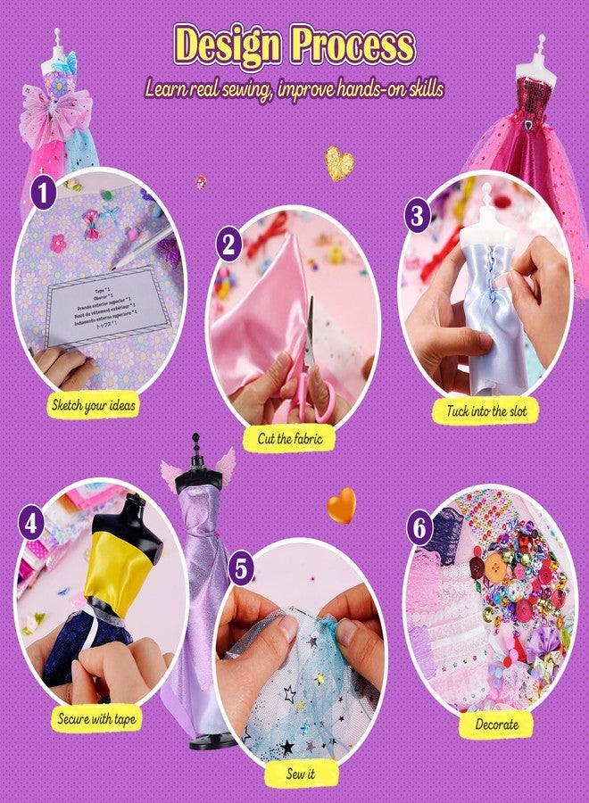 ONE TO FOUR 6 Mannequins Fashion Designer Kit for Girls - 1000+ Pcs No-Sew Arts and Crafts for Kids Ages 8-12, Kids Fashion Studio Sewing Kit, Luxury Gift Box for Birthday, Easter - Image 4