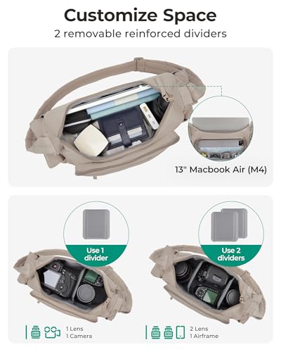 BAGSMART 2 in 1 Puffy Camera Sling Bag for Photographer Everyday Shoulder Crossbody Bag with Pockets Digital Camera Case for DSLRMirrorless Coffee Brown - Image 3