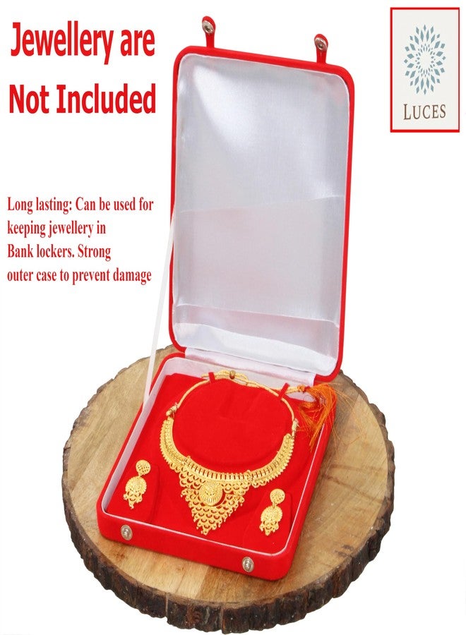 LUCES Jewelry Set Velvet Box Necklace Pendant Earring Ring Bracelet Pearl Storage Holder Display Box for Wedding Engagement Anniversary Red 2pcs - Image 2
