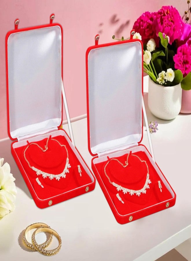 LUCES Jewelry Set Velvet Box Necklace Pendant Earring Ring Bracelet Pearl Storage Holder Display Box for Wedding Engagement Anniversary Red 2pcs - Image 1