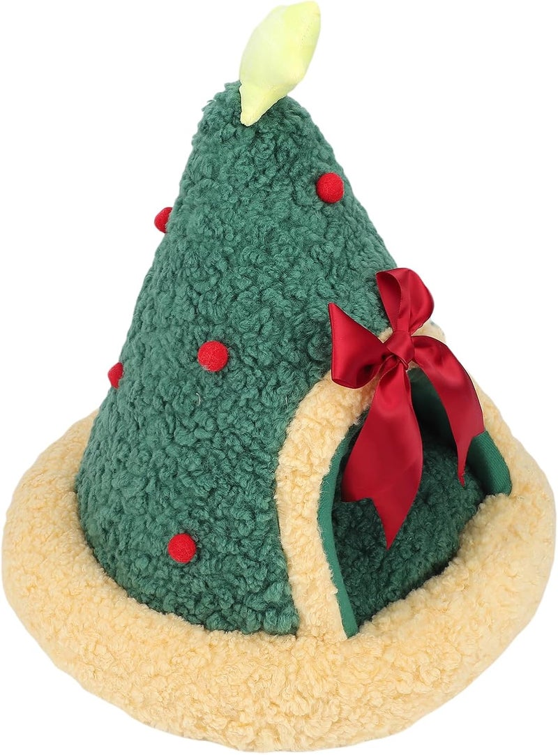 Cat Cave Bed, Xmas Tree Shape Semi Enclosed Cozy Cat Tent for Indoor Pets, Pet House with Warm Insulating Soft Fabric for Cats Kittens and Small Dogs - Image 5