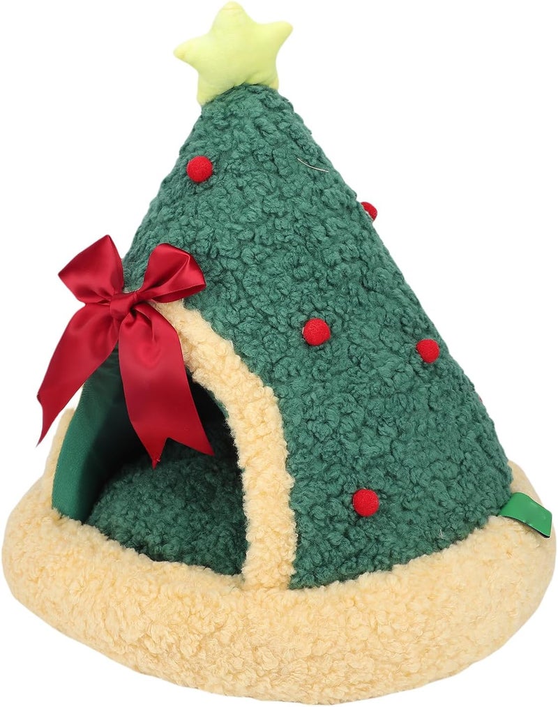 Cat Cave Bed, Xmas Tree Shape Semi Enclosed Cozy Cat Tent for Indoor Pets, Pet House with Warm Insulating Soft Fabric for Cats Kittens and Small Dogs - Image 4