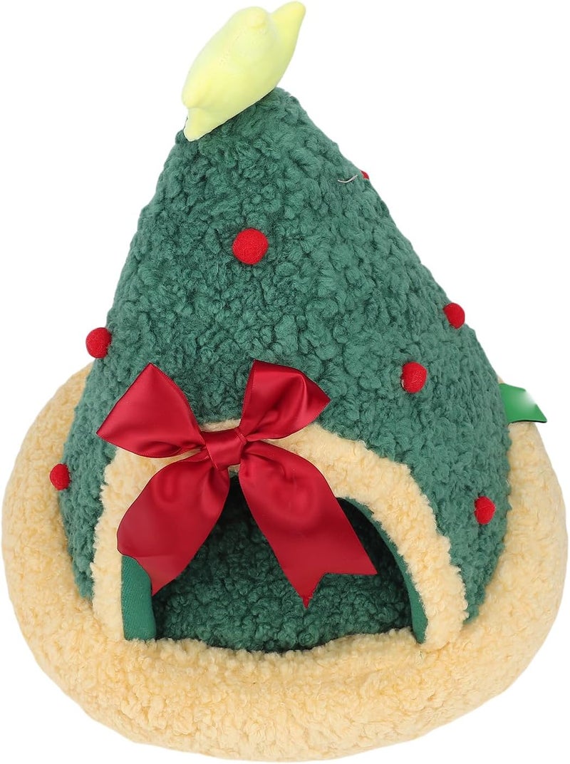 Cat Cave Bed, Xmas Tree Shape Semi Enclosed Cozy Cat Tent for Indoor Pets, Pet House with Warm Insulating Soft Fabric for Cats Kittens and Small Dogs - Image 1