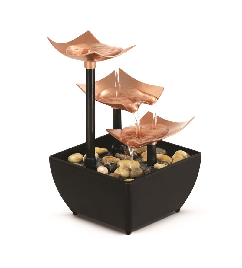 Homedics Golden Dew Relaxation Tabletop Water Fountain with 3 Tiers, Natural River Rocks, and a Quiet Pump for Soothing Zen Ambiance in Your Home or for Office DÃ©cor, Powered by 2 AA Batteries - Image 1