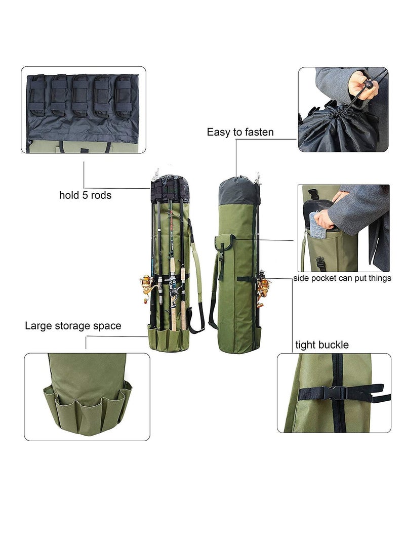 Generic Waterproof Durable Canvas Fishing Rod & Reel Organizer Bag, Travel Carry Case for 5 Poles & Tackle, Lightweight & Portable - Image 5