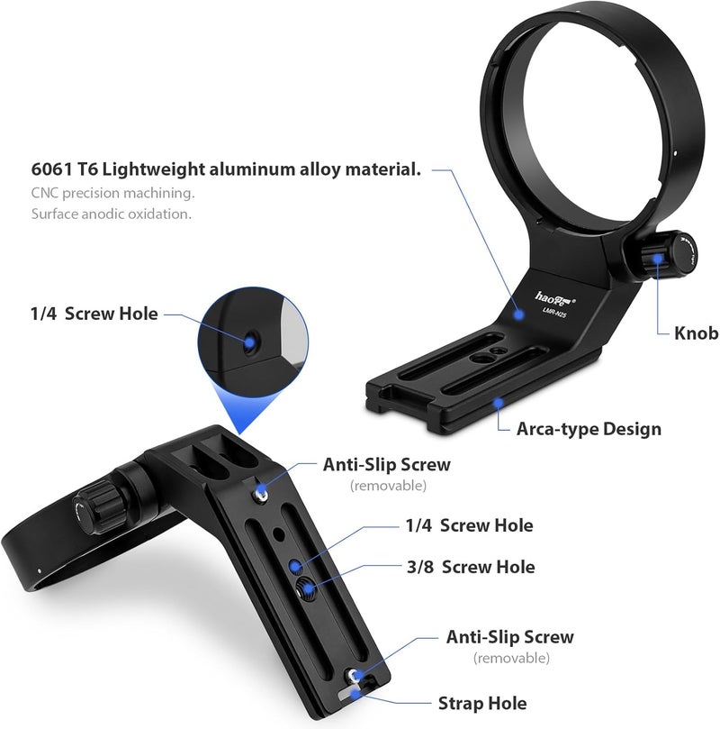Haoge LMR-N25 Lens Collar Replacement Foot Tripod Mount Ring Stand Base for Nikon AF-S NIKKOR 200-500mm f/5.6E ED VR Lens Built-in Arca Type Quick Release Plate - Image 4