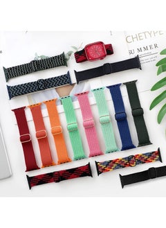 ALMNVO Braided Solo Loop for Apple Watch Band 41mm 40mm 38mm Women Men, iWatch Stretchy Bands Sport Loop Fabric Strap Nylon Apple Watch Series 8 7 SE2 SE 6 5 4 3 2 1,4 Pack,Rainbow/White Rainbow/Pink/Red  - Image 5