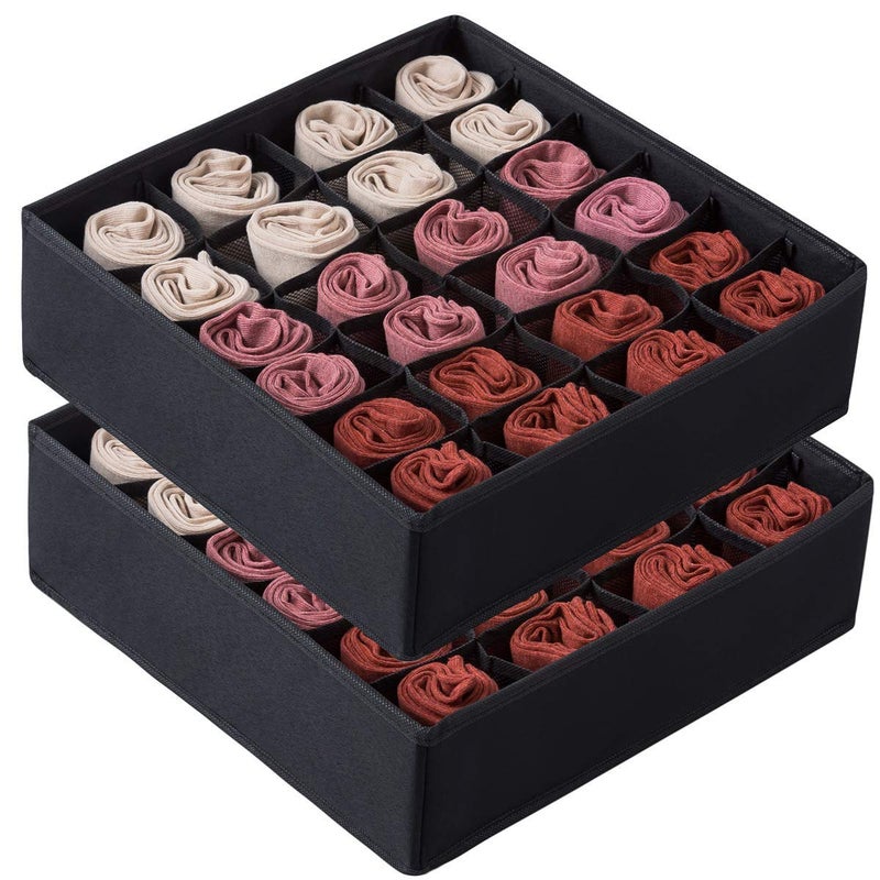 13 SOEMEDresser Drawer Underwear Organizer 24 Cell Organizer Closet Divider Washable Clothes Bra Sock Tie Foldable Storage Box Drawer Polyester Fabric Baby Cloth Panties Belts Pack of 2 Brown - Image 1