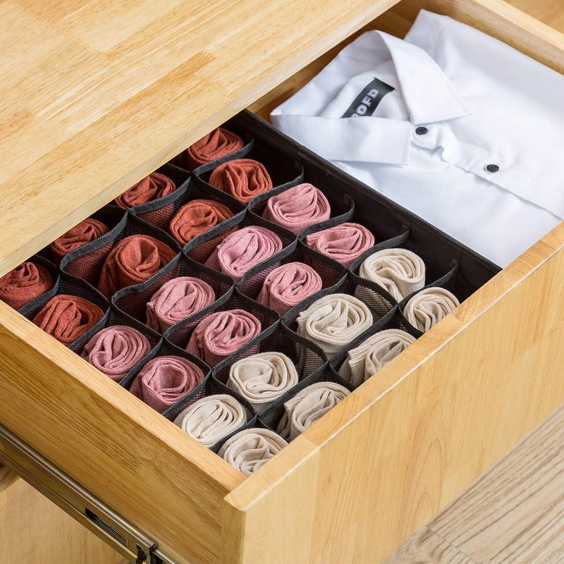 13 SOEMEDresser Drawer Underwear Organizer 24 Cell Organizer Closet Divider Washable Clothes Bra Sock Tie Foldable Storage Box Drawer Polyester Fabric Baby Cloth Panties Belts Pack of 2 Brown - Image 2