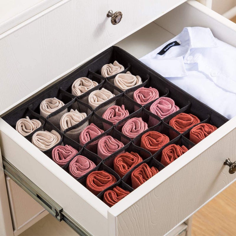13 SOEMEDresser Drawer Underwear Organizer 24 Cell Organizer Closet Divider Washable Clothes Bra Sock Tie Foldable Storage Box Drawer Polyester Fabric Baby Cloth Panties Belts Pack of 2 Brown - Image 4