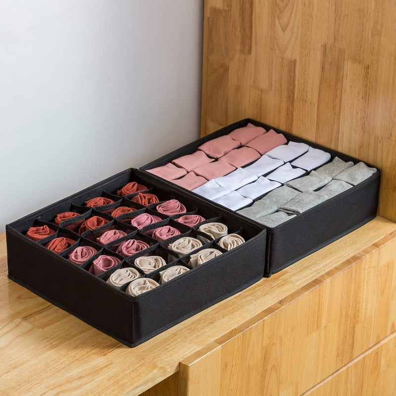 13 SOEMEDresser Drawer Underwear Organizer 24 Cell Organizer Closet Divider Washable Clothes Bra Sock Tie Foldable Storage Box Drawer Polyester Fabric Baby Cloth Panties Belts Pack of 2 Brown - Image 5