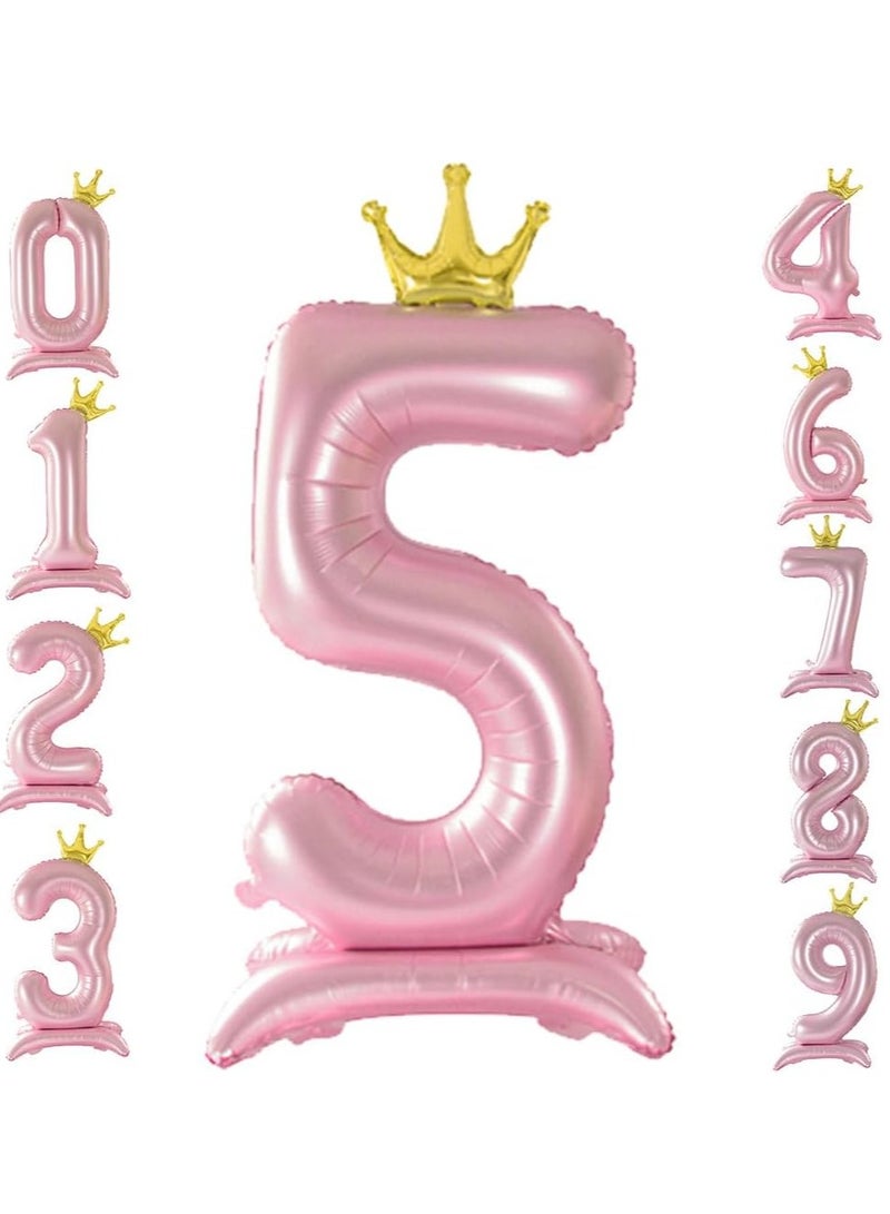 40Inch Crown Rose Gold Digit Helium Foil Birthday Party Balloons Number 5 - Image 1