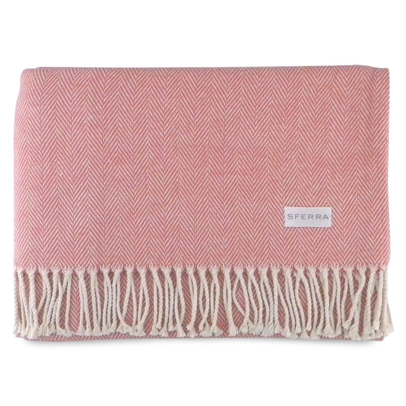 Sferra Celine Herringbone 100 Cotton Throw Blanket Salmon