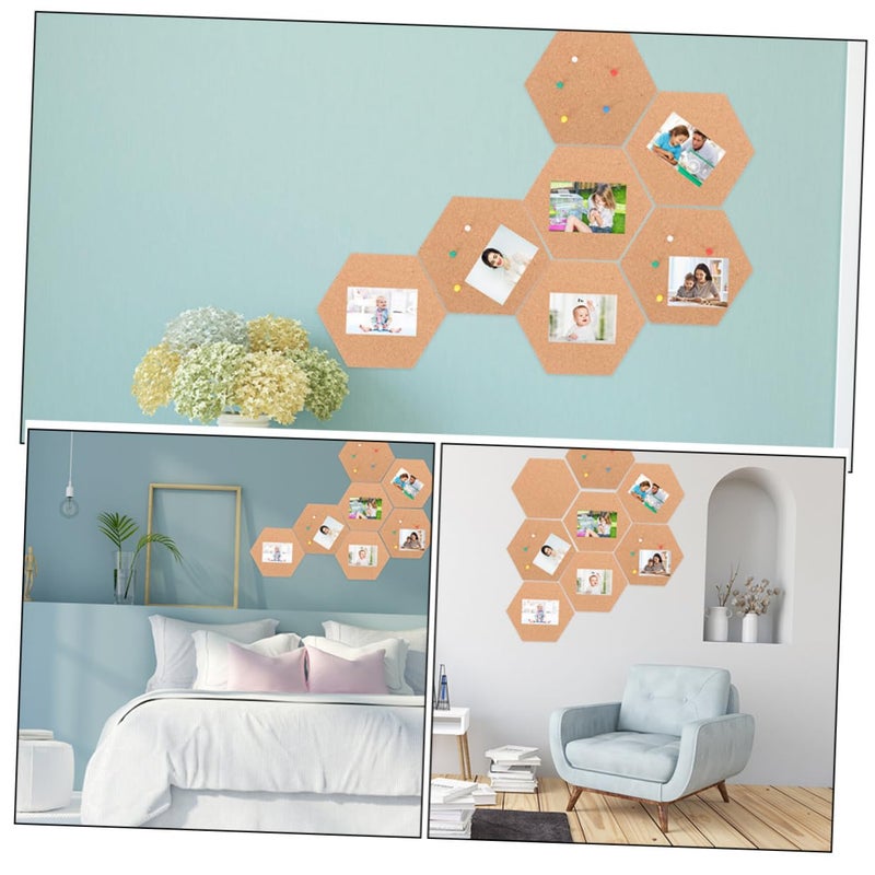 Hexagon Cork Boards Set of 4 Self Adhesive 30x20cm with 64 Pins for Wall Decor - Image 5