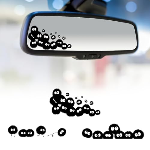 Pounchi Cute Soot Sprite Rearview Mirror Decals 3 Pcs Cartoon Anime Car Window Decal Vinyl Decorative Sticker for Laptop Water Bottle Car Acceesories - Image 1