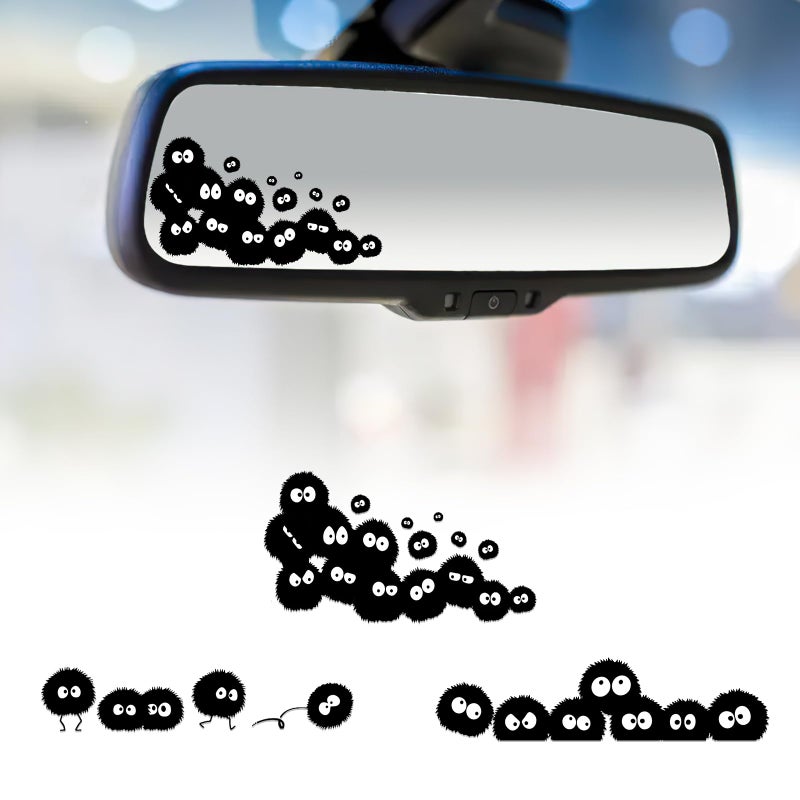 Pounchi Cute Soot Sprite Rearview Mirror Decals 3 Pcs Cartoon Anime Car Window Decal Vinyl Decorative Sticker for Laptop Water Bottle Car Acceesories - Image 3