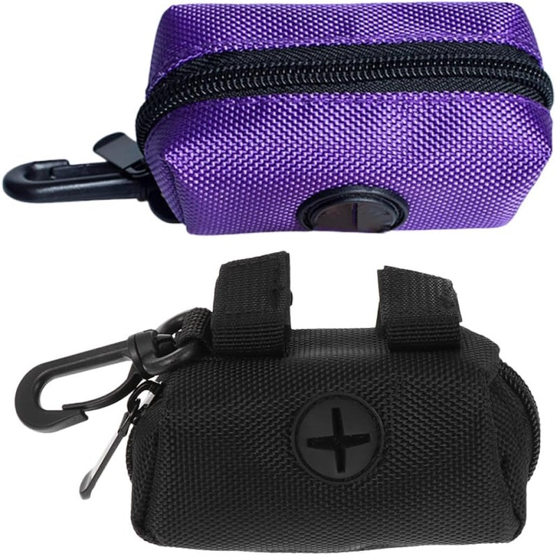 DOITOOL 2pcs Dog Waste Bag Pouch Outdoor Portable Oxford Cloth Dispenser Waist Bag Leakproof for Dog Walking Black and Purple - Image 1