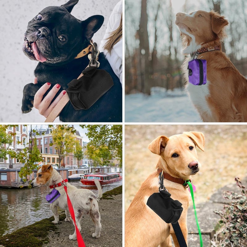 DOITOOL 2pcs Dog Waste Bag Pouch Outdoor Portable Oxford Cloth Dispenser Waist Bag Leakproof for Dog Walking Black and Purple - Image 4