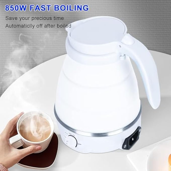 Excefore Collapsible Kettle Portable Travel Kettle Lightweight For Campervan 06L Folding Electric Camping Kettle Mini Silicone Foldable Kettle For Bedroom White - Image 4