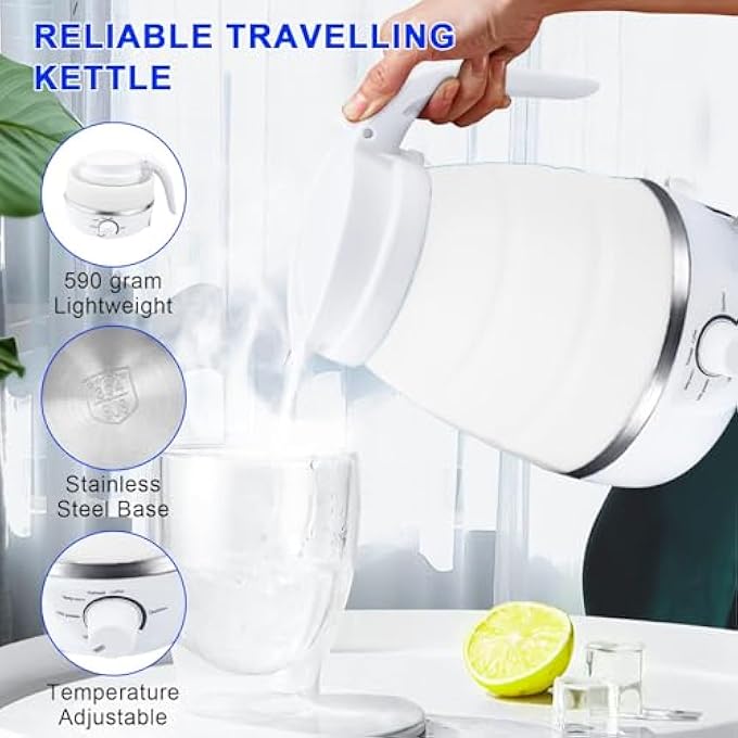 Excefore Collapsible Kettle Portable Travel Kettle Lightweight For Campervan 06L Folding Electric Camping Kettle Mini Silicone Foldable Kettle For Bedroom White - Image 2