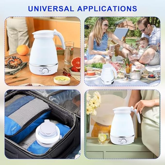 Excefore Collapsible Kettle Portable Travel Kettle Lightweight For Campervan 06L Folding Electric Camping Kettle Mini Silicone Foldable Kettle For Bedroom White - Image 5