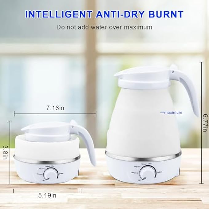 Excefore Collapsible Kettle Portable Travel Kettle Lightweight For Campervan 06L Folding Electric Camping Kettle Mini Silicone Foldable Kettle For Bedroom White - Image 3